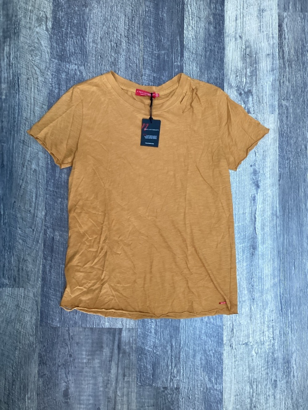 n:PHILANTHROPY Women's Short-Sleeve Distressed Tee in Mustard